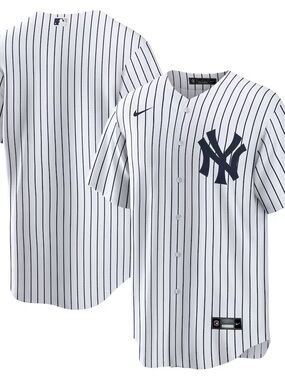 Nike White Pinstripe Yankees Jersey with Navy Logo